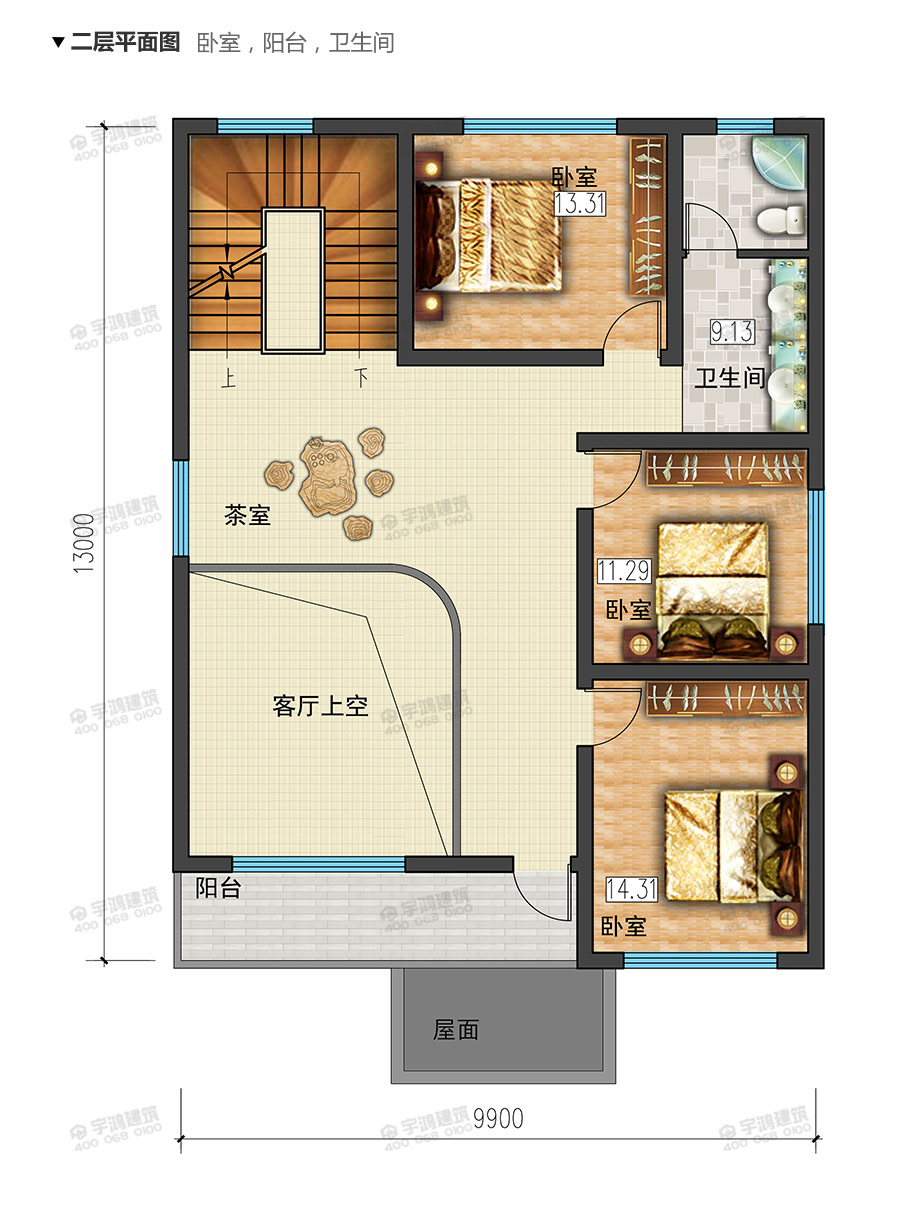 10x13米復(fù)式三層農(nóng)村自建房設(shè)計(jì)圖紙