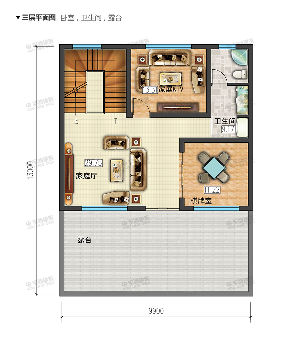 10x13米復(fù)式三層農(nóng)村自建房設(shè)計(jì)圖紙