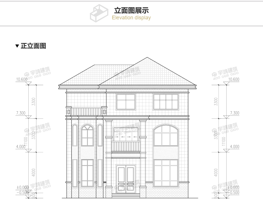 2019新款50萬農村三層小洋樓設計圖正立面圖