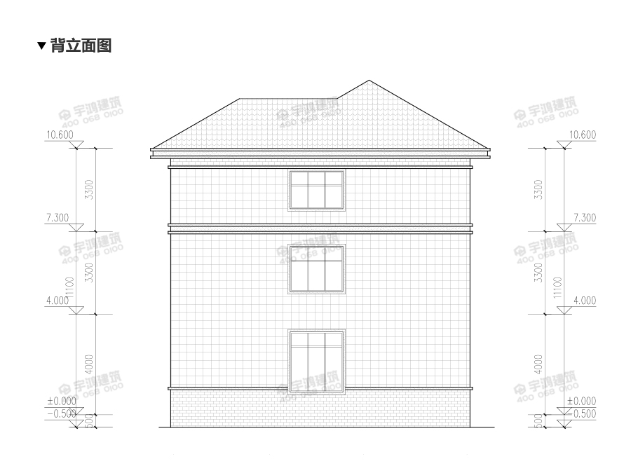 2019新款50萬農村三層小洋樓設計圖背立面圖